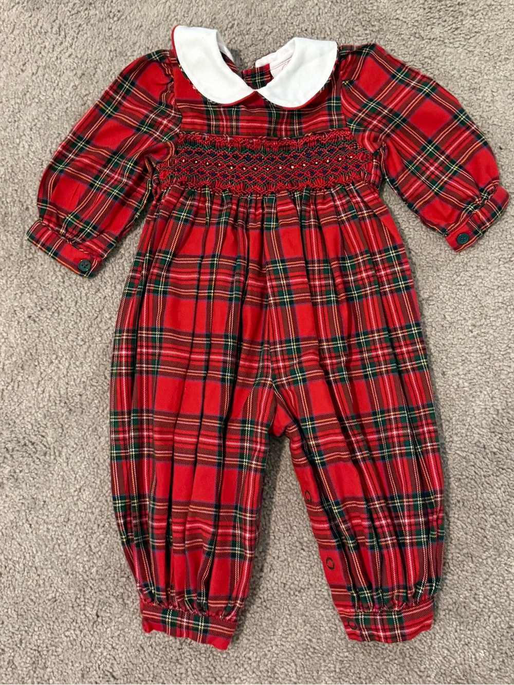 Sophie Dess Vintage Smocked Holiday Romper Red Plaid - 6 months